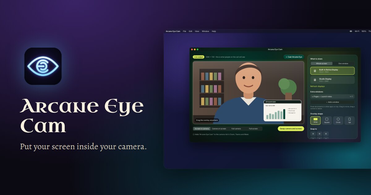Arcane Eye Cam: a presenter with a chart floating beside them in one camera picture
