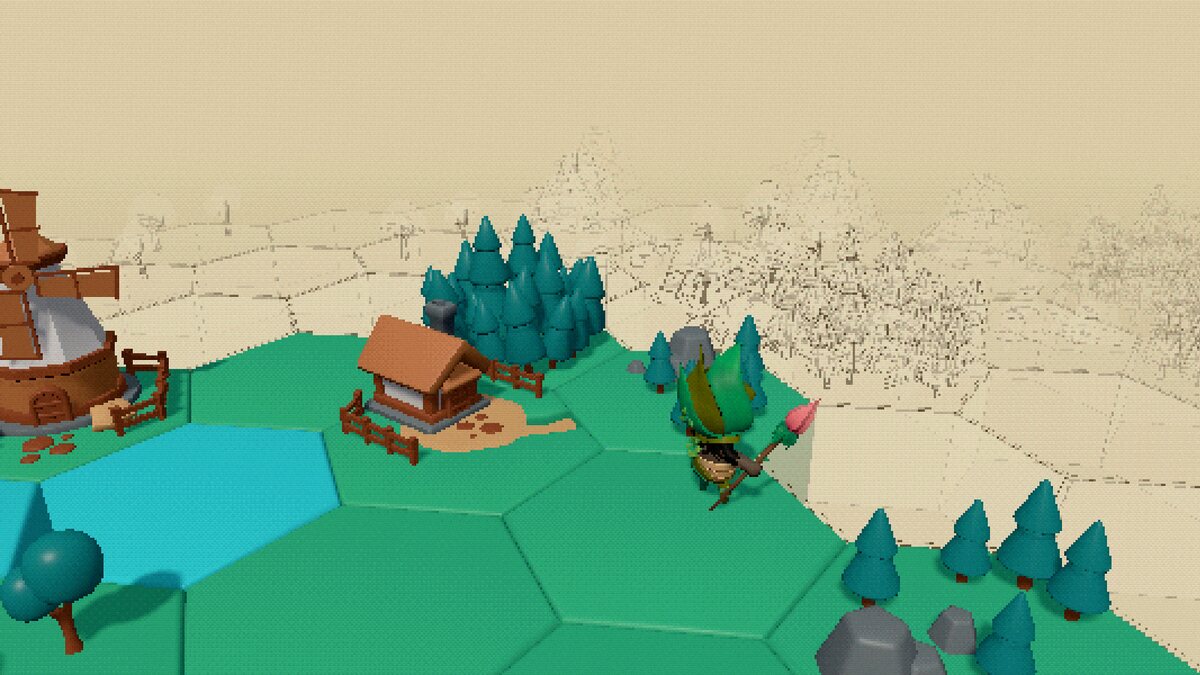 Atlas Artist: a painter colours a blank hex world around a village